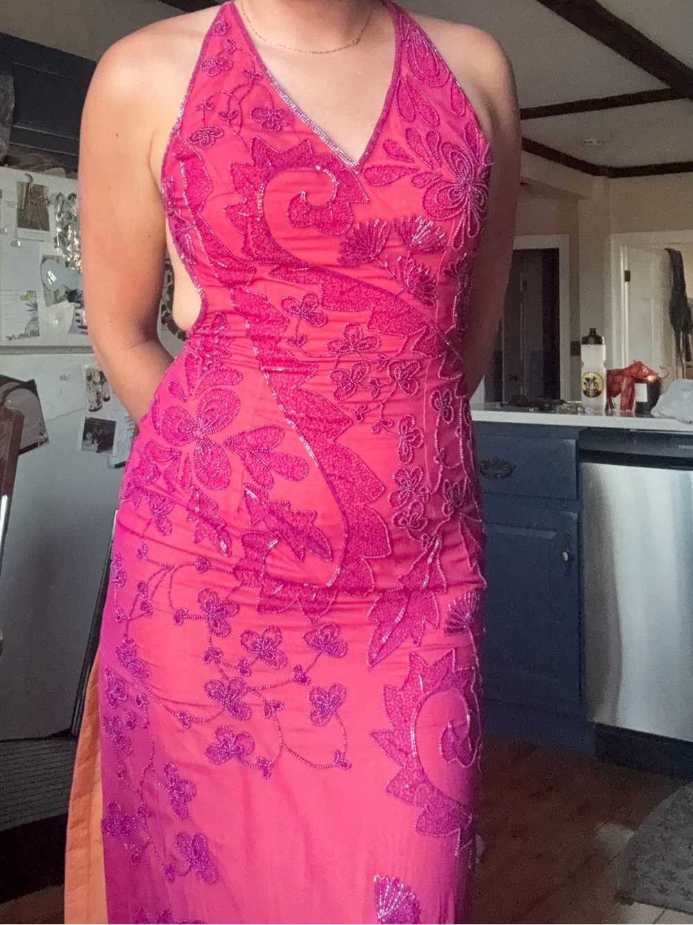 Cache Pink Beaded Floral Prom Dress - Picture 2 of 9